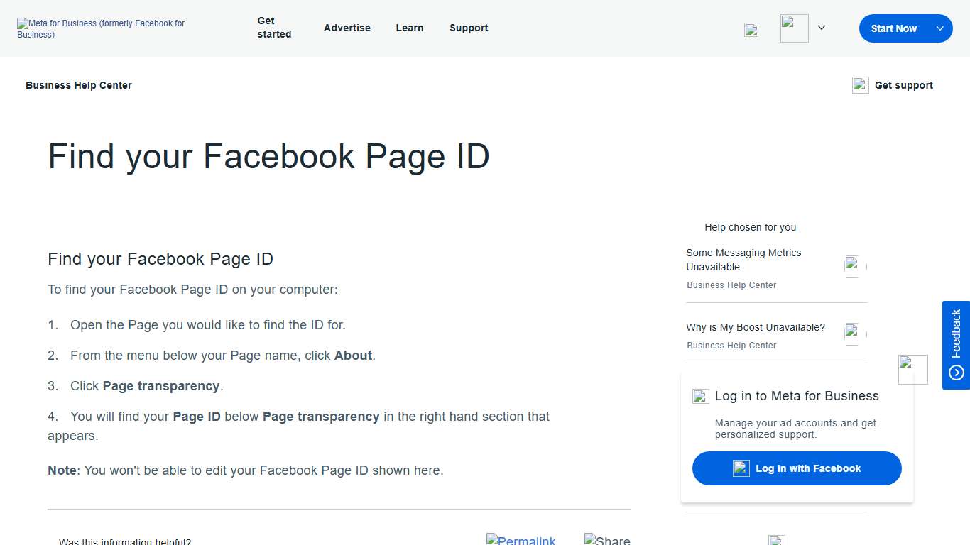 Find Your Facebook Page ID Meta Business Help Center
